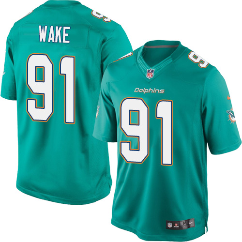 Men's Limited Cameron Wake Nike Jersey Aqua Green Home - #91 NFL Miami Dolphins